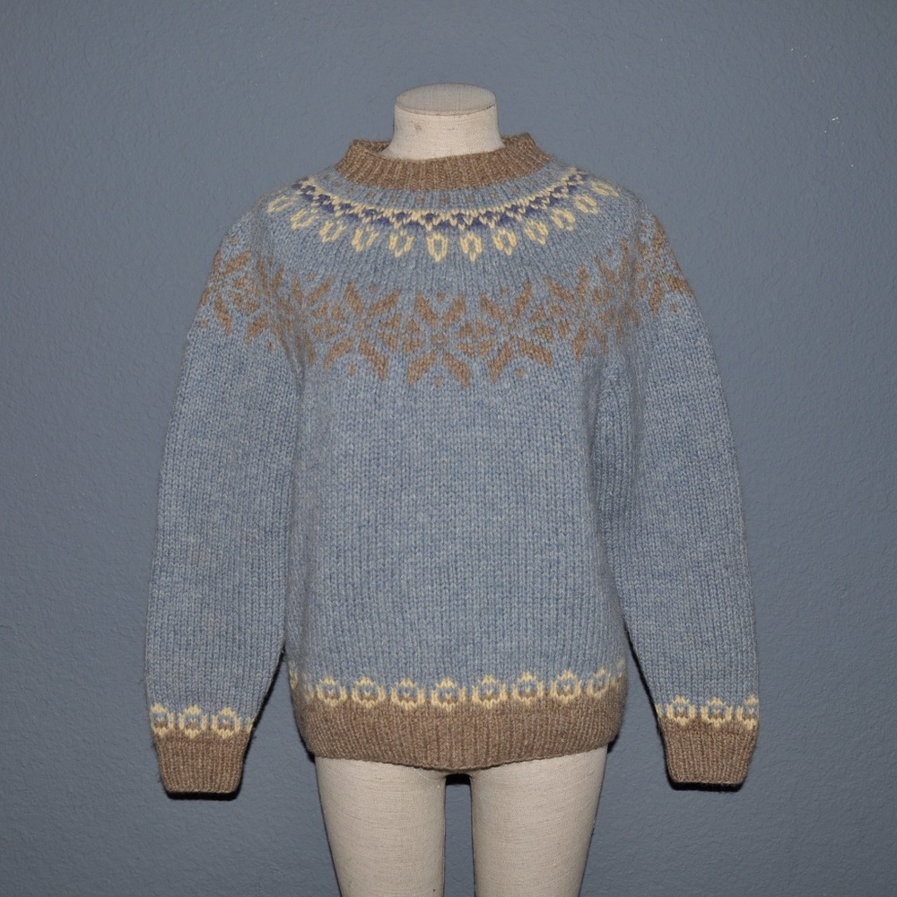 ❌SOLD❌Vtg 90s HAND KNIT Nordic Fair Isle Wool Sweater S - Picture 4 of 7